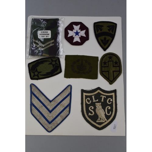 250 - Selection of Military Patches and Buttons on 7 Sheets