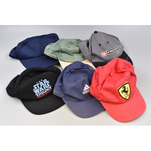 741 - Six baseball caps to include Ferrari, Star wars, Adidas, Facom and 2 others