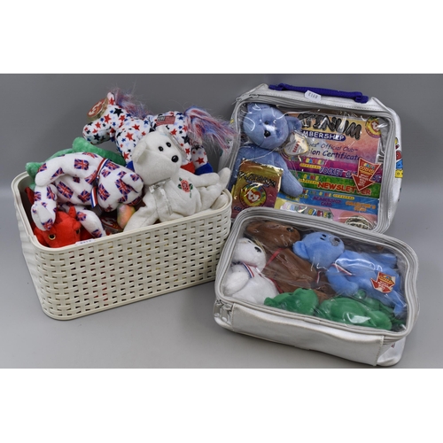 743 - Approximately 3Kg of country themed beany toys and two beany toy cases