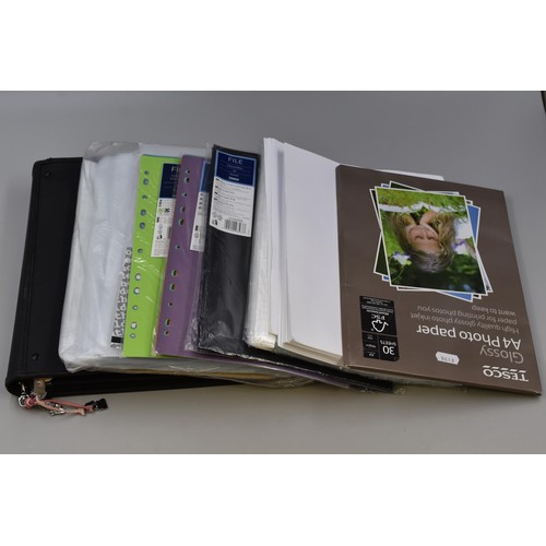 Mixed Lot of Quality Office Stationary Items to include Personal Folder, Glossy A4 Photo Paper, A4 Plain Paper, Packs of Binder Folders and more.