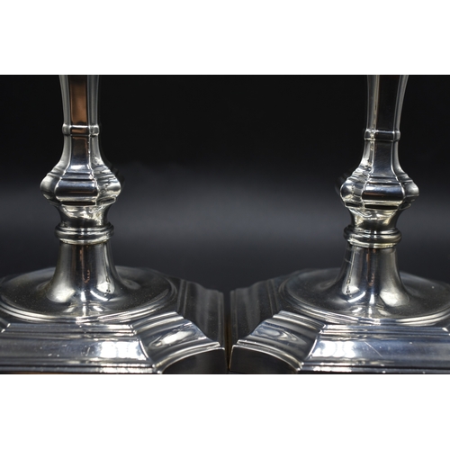 9 - Pair of Silver Hallmarked Birmingham Candle Stick Holders, makers mark B.E.S Co. (8”) 1.34 kg (weigh... 