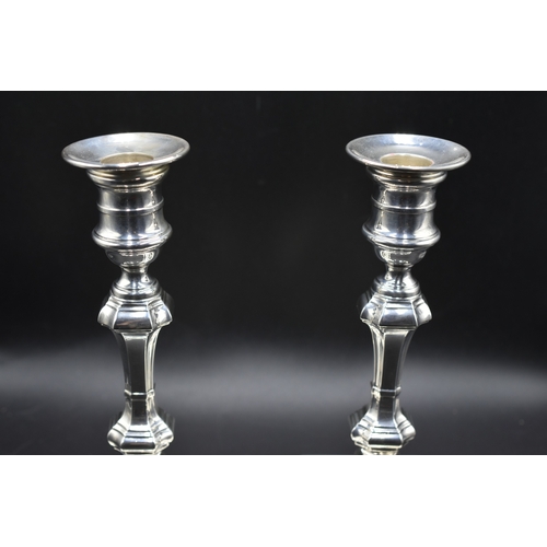 9 - Pair of Silver Hallmarked Birmingham Candle Stick Holders, makers mark B.E.S Co. (8”) 1.34 kg (weigh... 