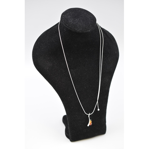 10 - Amber Pendant on Adjustable Chain. Silver 925