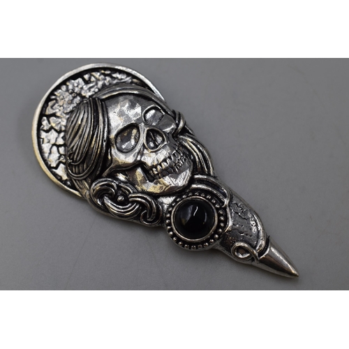 Large Silver 925 Gothic Deaths Head Style Pendant Necklace