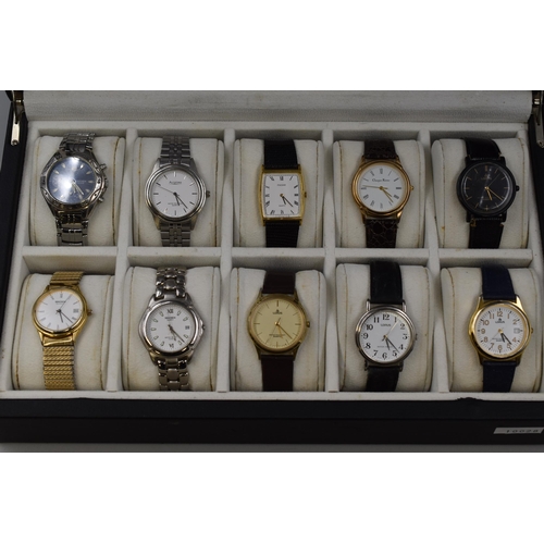 82 - Watch Case Containing a Selection of Ten Watches including Lorus, Sekonda, and More (All Working)