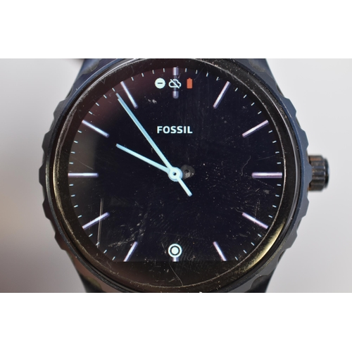 103 - Fossil Smart Watch with Leather Strap and Charger (Powers On)