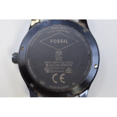 103 - Fossil Smart Watch with Leather Strap and Charger (Powers On)