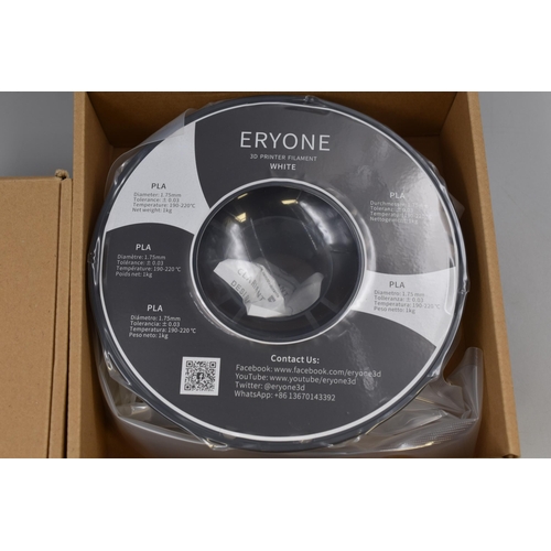 491 - Two Sealed Reels of Eryone White 3D Printer Filament (Diameter 1.75mm, Net Weight 1kg)