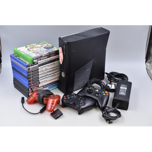 493 - XBox 360 Console with two Controllers, Power Lead and two Games together with PlayStation Controller... 