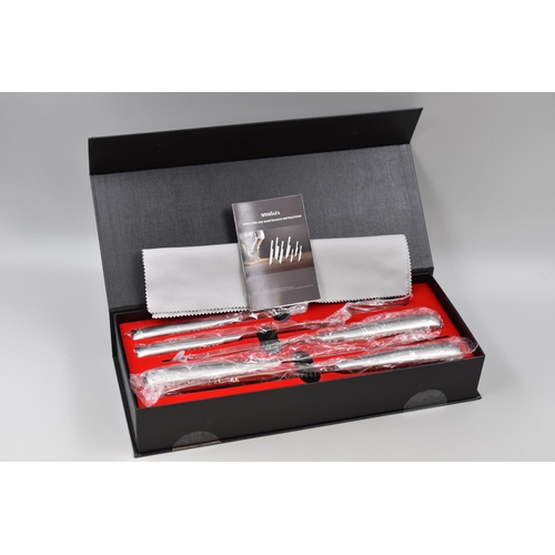 495 - A Mosfiata Five Piece Damascus Steel Kitchen Knife Set, With Finger Guard In Presentation Box. Appea... 