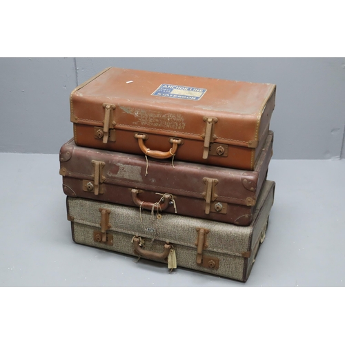 564 - Three Vintage Plypak Travel Cases, With Cruise Liner Stickers. Largest Approx 16