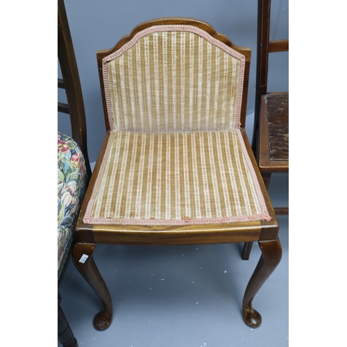 569 - Three Antique Chairs including Empire Style with Queen Anne Legs and Valour Cushion. NO POSTAGE ON T... 