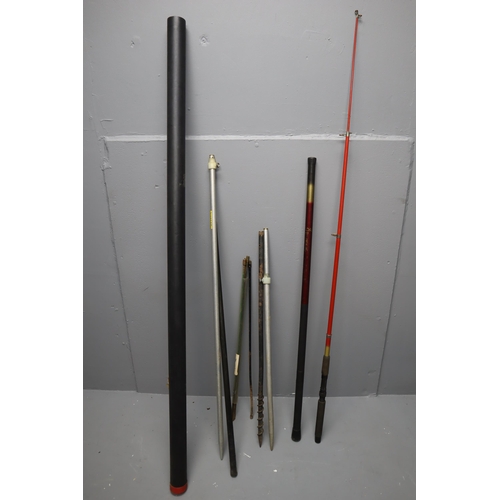 573 - Fishing rod holdall with one 3 piece rod, telescopic rod, fishing brolly, bank sticks, telescopic la... 