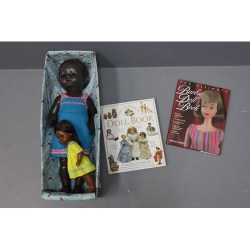 581 - Two Dolls (Vintage Pedigree Black Child's Doll, And Other), With Two Dolls Books (The Ultimate Barbi... 