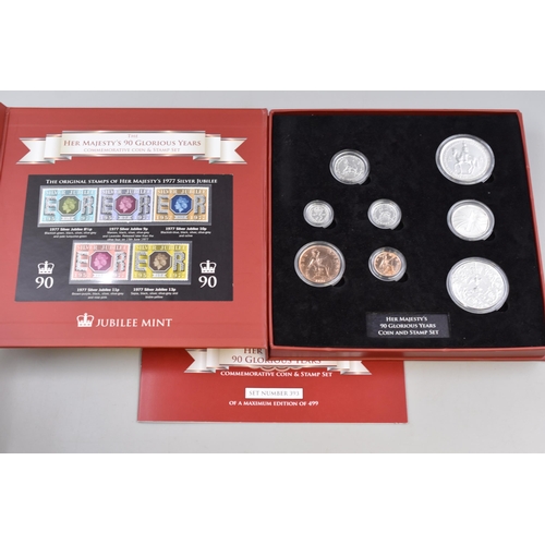 161 - Jubilee Mint Limited Edition (393 of 499) Her majesty's 90 Glorious Years Coin and Stamp Set with Ca... 