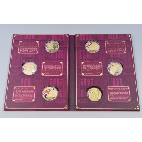 164 - Five Queen Elizabeth Gold Plated Coins inset with Swarovski crystals complete with Case