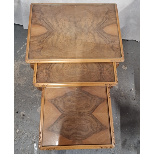 598 - Nest of 3 glass topped wooden tables. NO POSTAGE ON THIS ITEM