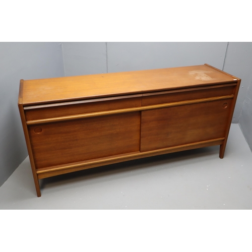 599 - John Herbert for younger retro teak sideboard (63 W x 29 H x 19 D) Two drawers one cutlery, one shel... 