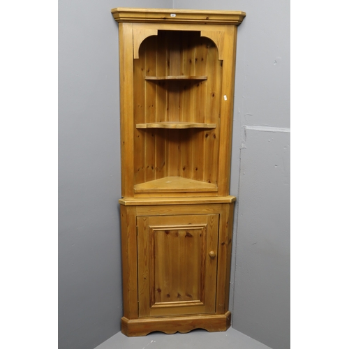 600 - Pine Corner Display Cabinet with Cupboard Storage approx 71