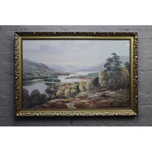 654 - LARGE Gilt Framed and Glazed Landscape Painting Print Showing Signiature to bottom right hand corner... 