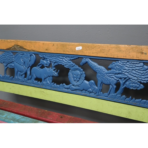 606 - A Cast Metal Framed Animal Themed Garden Bench, Approx 32.5” Long. NO POSTAGE ON THIS ITEM