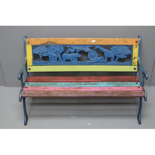 606 - A Cast Metal Framed Animal Themed Garden Bench, Approx 32.5” Long. NO POSTAGE ON THIS ITEM