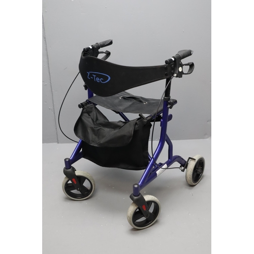 614 - Z-Tech 4 Wheeled Light Weight Braked Walking Aid With Shopping Bag and Seat