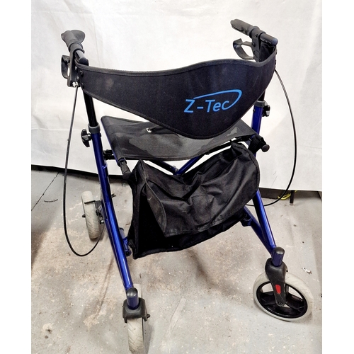 614 - Z-Tech 4 Wheeled Light Weight Braked Walking Aid With Shopping Bag and Seat