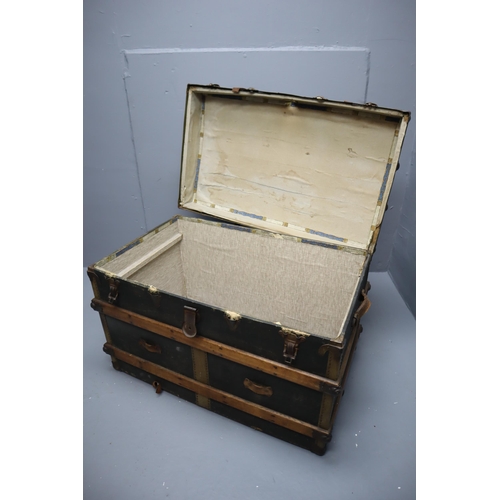 627 - Wood Banded Antique Travel Trunk approx 36