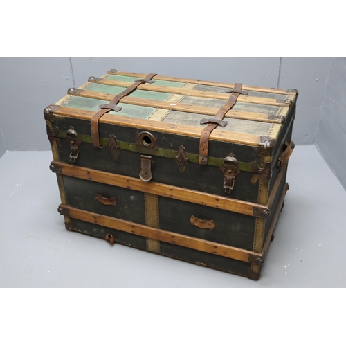 627 - Wood Banded Antique Travel Trunk approx 36