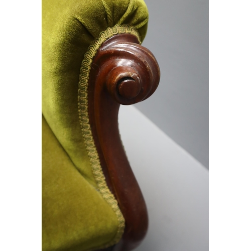 630 - Two vintage Green Velvet Upholstered Boudoir Chairs. NO POSTAGE ON THIS ITEM