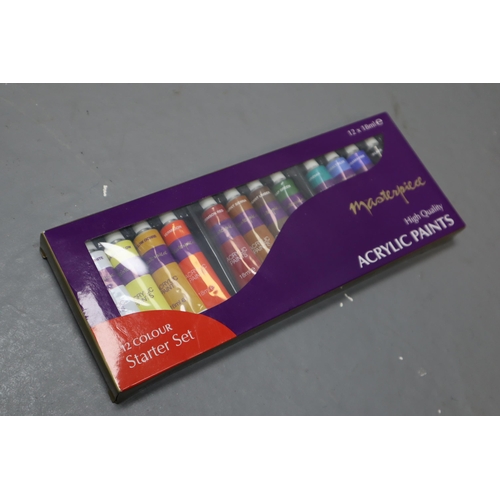 829 - Box of Art Materials Includes Acrylic Paints, Pastels and Much More