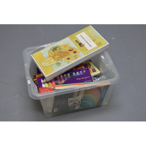 829 - Box of Art Materials Includes Acrylic Paints, Pastels and Much More