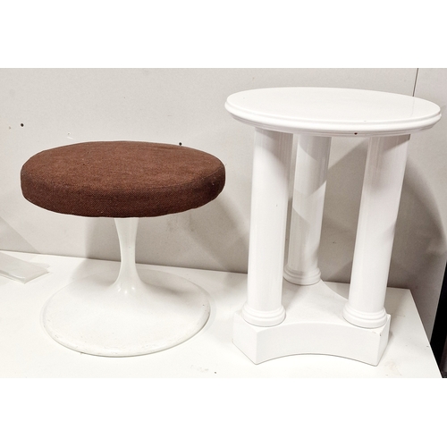 631 - Italian 3 Columned Ceramic Side Table with Ceramic Based Stool.