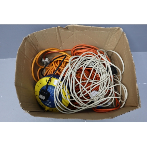 806 - Four long extension leads including a caravan plug