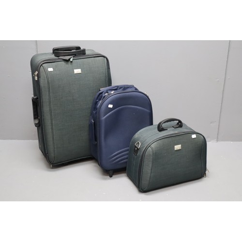 843 - One Antler suitcase & vanity case plus an unbranded carry on case on wheels.