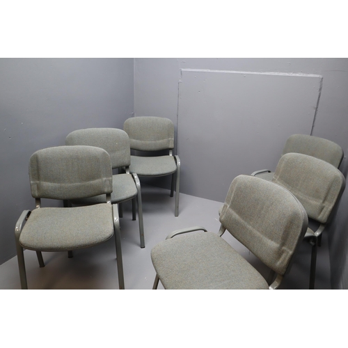 585 - A Set of Six Metal Framed Stacking Office Chairs. NO POSTAGE ON THIS ITEM