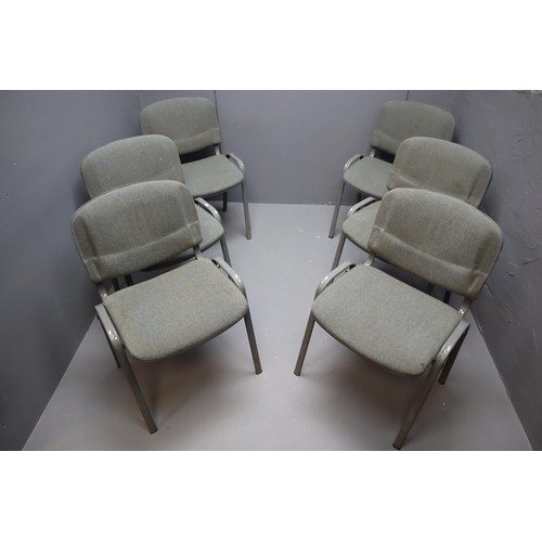 585 - A Set of Six Metal Framed Stacking Office Chairs. NO POSTAGE ON THIS ITEM