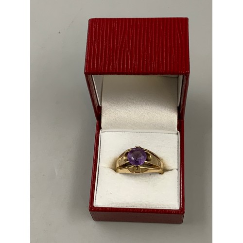 5 - Hallmarked 375 (9ct) Gold Amethyst Stoned Gents Signet Ring (Size Y) Complete with Presentation Box ... 