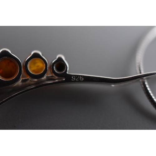 10 - Amber Pendant on Adjustable Chain. Silver 925