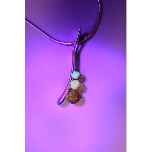 10 - Amber Pendant on Adjustable Chain. Silver 925