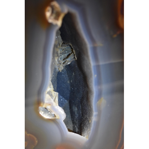 313 - A Large Brazilian Agate Geode, On Bespoke Wooden Stand. Approx 16