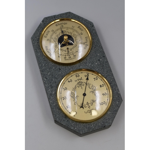 Late 1960's slate weather station- Aneriod barometer, hygrometer & thermometer