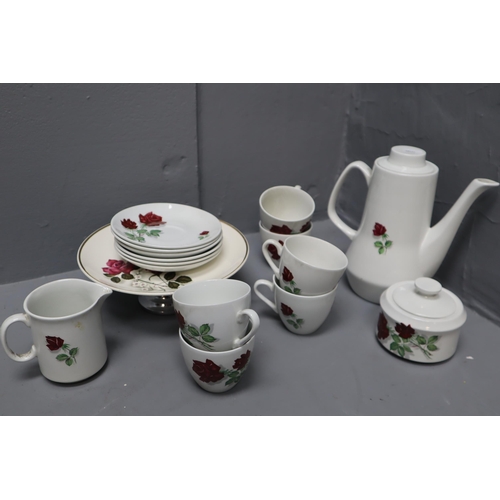 341 - Vintage Alfred Clough coffee set with rose pattern to include coffee pot, six cups and saucers, milk... 