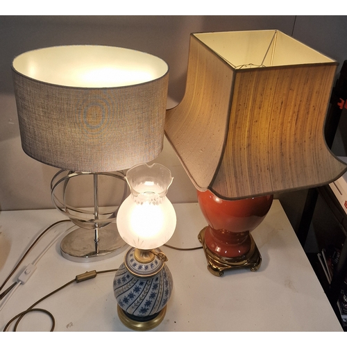 370 - Three Table Lamps. Large Vintage Ceramic Classic Style Approx 30 inches high, Contemporary Chrome La... 