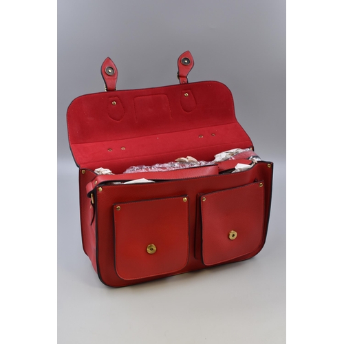 741 - Brand New Designer Leather Satchel in Red Colour with label approx 15