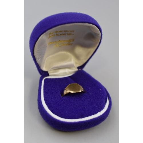 6 - Hallmarked Birmingham 375 (9ct) Fold Signet Ring (a/f) Complete with Presentation Box