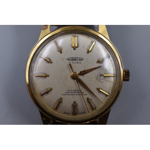 13 - A Gents Aureole 17 Jewels Mechanical Gold Plated Watch, Working