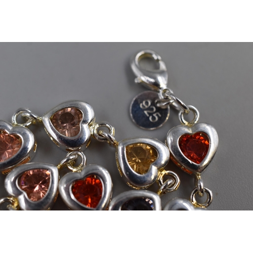 240 - Silver 925 Heart Shaped Multistoned Bracelet complete with Presentation Box