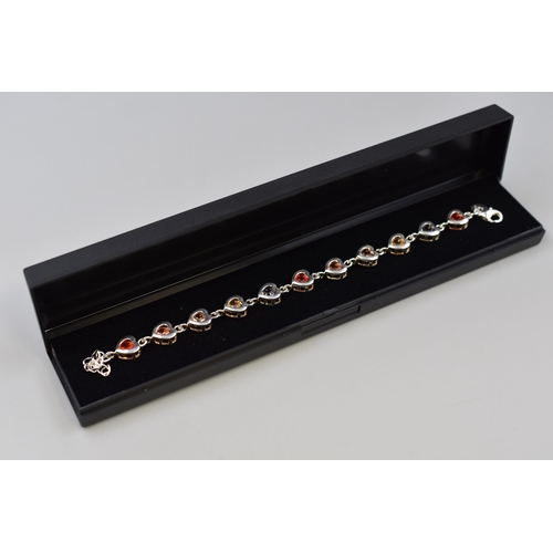 240 - Silver 925 Heart Shaped Multistoned Bracelet complete with Presentation Box